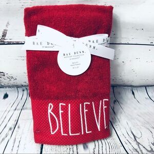 RAE Dunn BELIEVE Christmas Hand Towels Red/White Set of 2